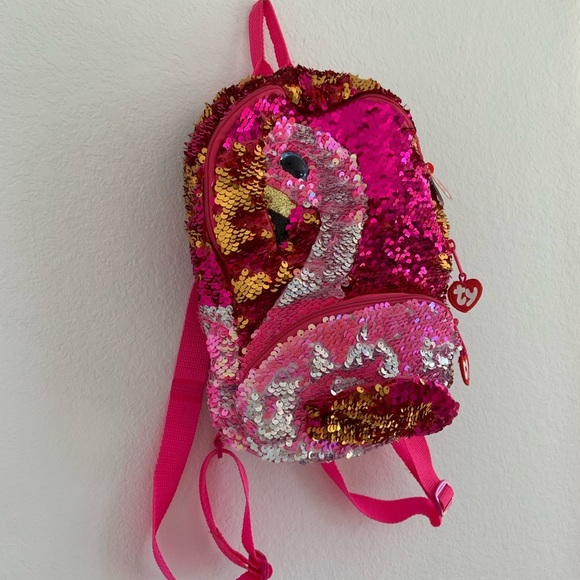 NWT Kid’s TY Fashion Gilda Color Changing Sequin Flamingo Backpack - Picture 4 of 12